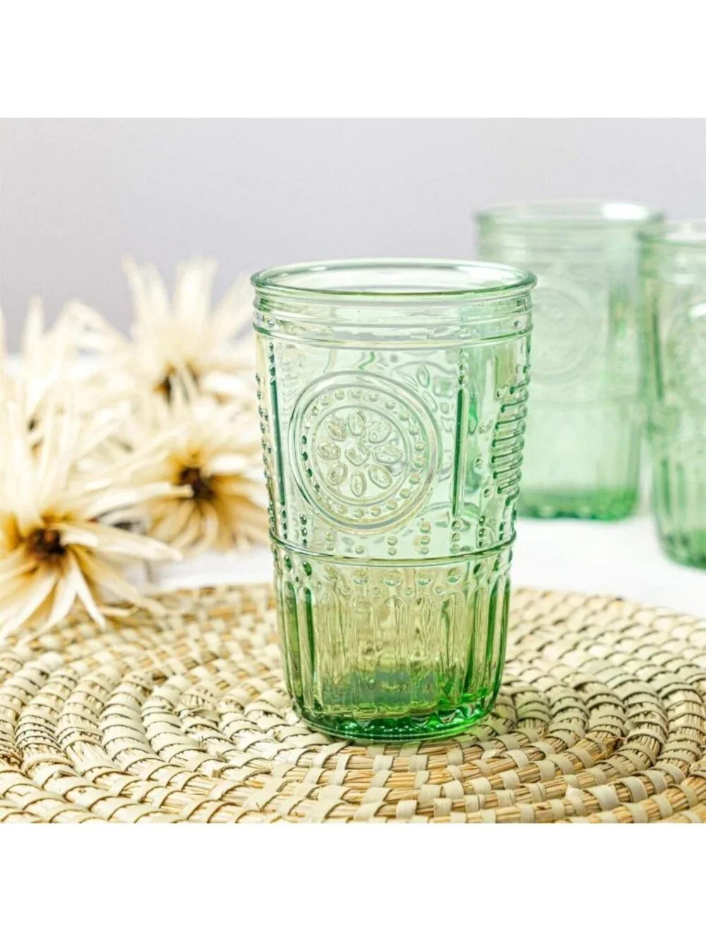 Set of 4 Pastel Green Colored Crystal Cooler Glasses, 16 Oz, Made in Italy